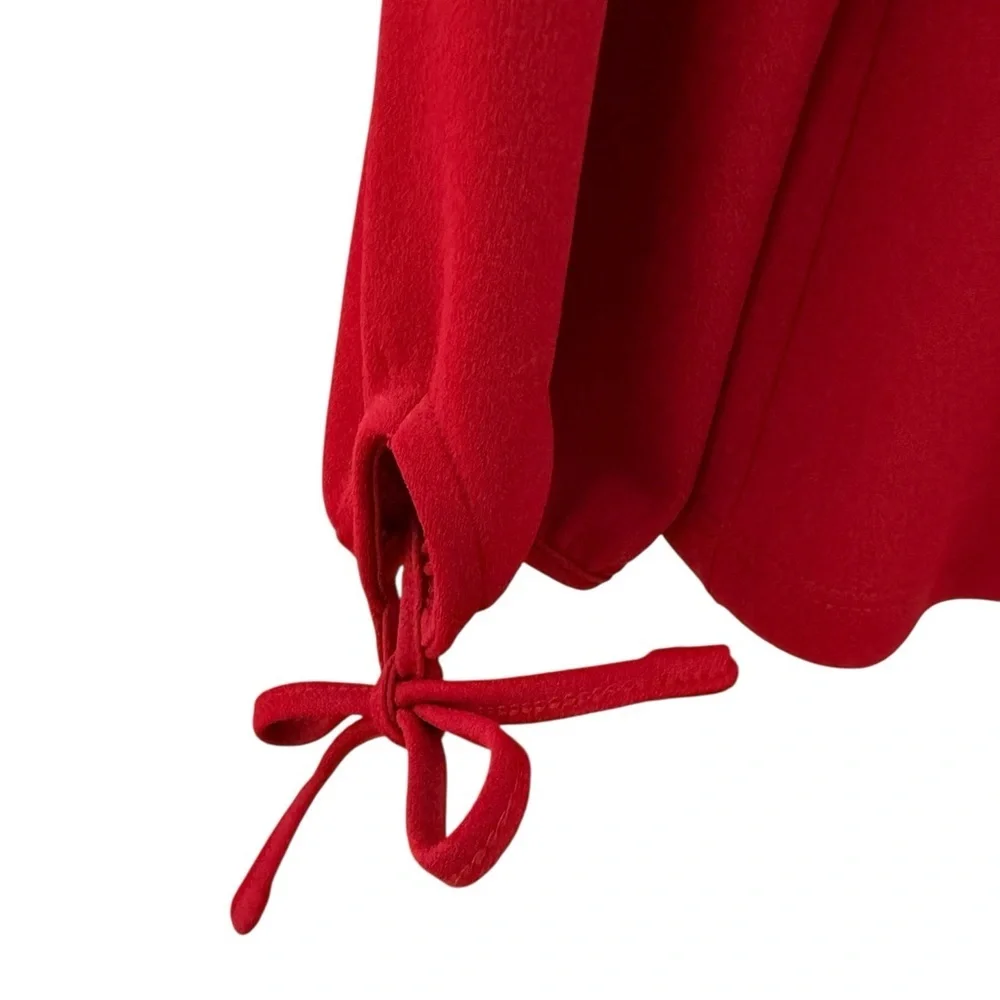 TALBOTS Red Holiday Long Sleeve Blouse Women MP Medium Petite - Picture 2 of 5